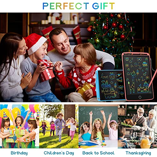 2 Pack LCD Writing Tablet, 10inch Colorful Electronic Drawing Pad Portable Erasable Reusable Doodle Board Learning Educational Toy Gift for Age 3-6 Years Old Kids (Blue/Pink)