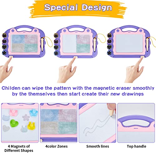 Eucomir Magnetic Drawing Board, 23x30CM, Magna Doodle Board Kids for Girls Boy Gifts,4 Color Erasable Drawing Board for Toddlers with 4Magnetic Stamps and 1Stylus,Kids Educational Toys,Violet