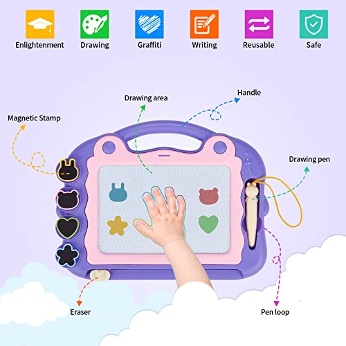 Eucomir Magnetic Drawing Board, 23x30CM, Magna Doodle Board Kids for Girls Boy Gifts,4 Color Erasable Drawing Board for Toddlers with 4Magnetic Stamps and 1Stylus,Kids Educational Toys,Violet