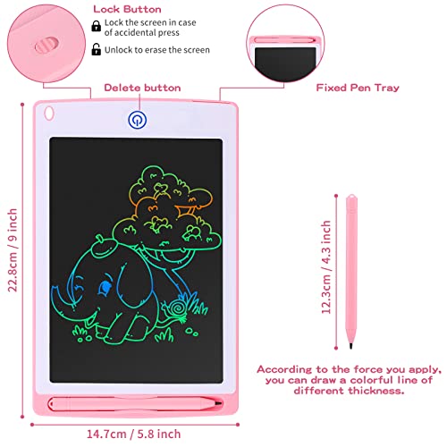 Coolzon Colourful LCD Writing Tablet Kids, 8.5 Inch Erasable with Lock Function Kids Drawing Pad for Painting and Memo Lists,Free Animal Cartoon Stickers,Pink