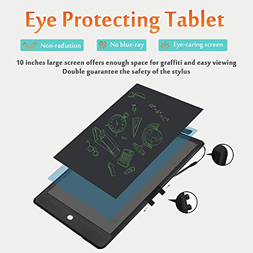 LCD 10inch Writing Tablet, Drawing Board with Stylus, Electronic Black Handwriting Doodle Drawing Pad with Lock Function, Erasable Writing Tablet for Kids learning Tool Birthday Gift (10-balck)