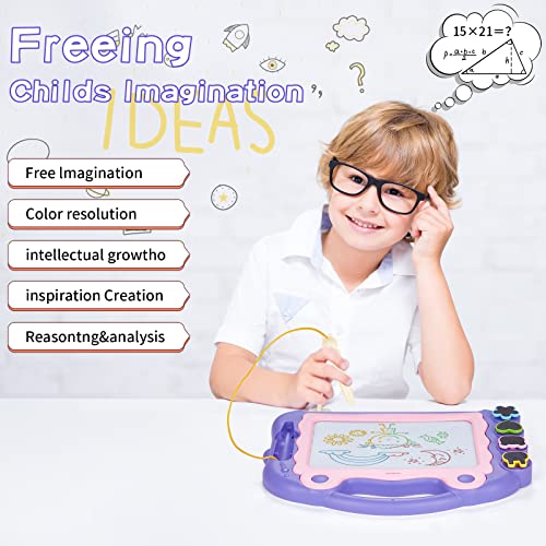Eucomir Magnetic Drawing Board, 23x30CM, Magna Doodle Board Kids for Girls Boy Gifts,4 Color Erasable Drawing Board for Toddlers with 4Magnetic Stamps and 1Stylus,Kids Educational Toys,Violet
