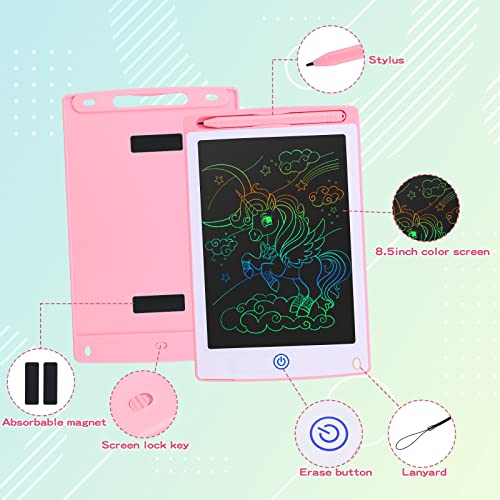 Coolzon Colourful LCD Writing Tablet Kids, 8.5 Inch Erasable with Lock Function Kids Drawing Pad for Painting and Memo Lists,Free Animal Cartoon Stickers,Pink