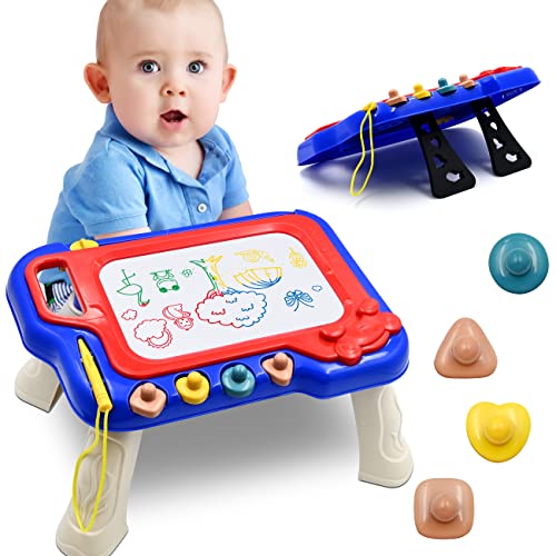 Magnetic Drawing Board Toddlers Toys Presents, Travel Size Magic Colorful Erasable Writing Table with Stand Legs, Drawing Pad Etch Sketching Toys for Kids Boys Girls 2 3 4 5 Years Old
