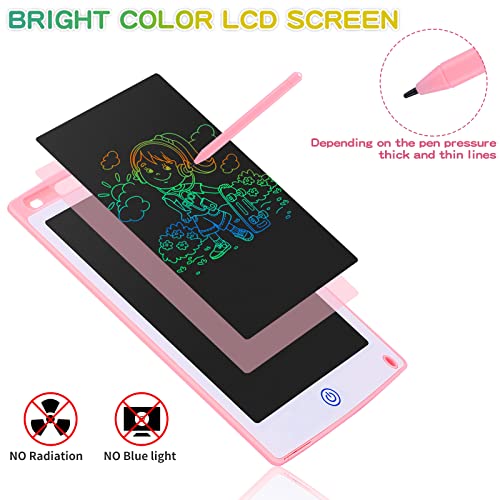 Coolzon Colourful LCD Writing Tablet Kids, 8.5 Inch Erasable with Lock Function Kids Drawing Pad for Painting and Memo Lists,Free Animal Cartoon Stickers,Pink