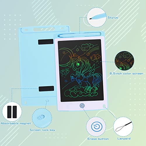 Coolzon Colourful LCD Writing Tablet Kids, 8.5 Inch Erasable Writing Tablet with Lock Function Kids Drawing Pad for Painting Drawing and Memo Lists,Free Animal Cartoon Stickers,Blue