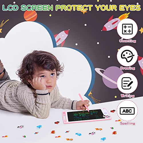 Coolzon Colourful LCD Writing Tablet Kids, 8.5 Inch Erasable with Lock Function Kids Drawing Pad for Painting and Memo Lists,Free Animal Cartoon Stickers,Pink