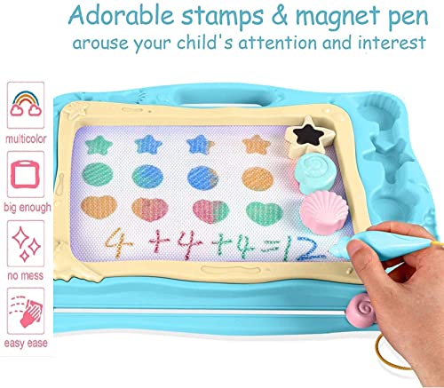Large Magnetic Drawing Board for Kids, Erasable Colorful Scribble Board Writing Pad with 2 Stamps and 1 Pen for Children Toddlers