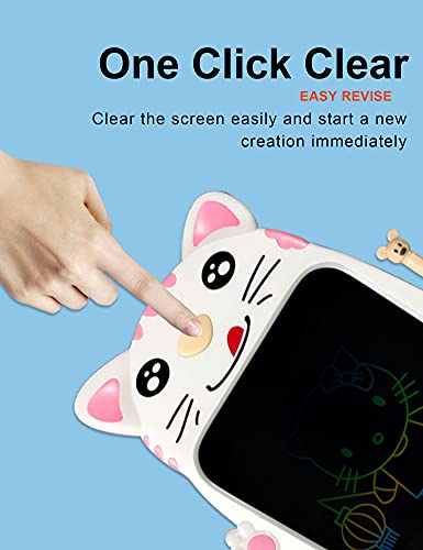 Mieykvo Cute cat Drawing Tablet for Kid, LCD Writing Tablet Toy Gift, Colorful, Children Doodle Board, Reusable Erasable Graffiti Handwriting Tablet for 3 to 12 Years Boys and Girls, BlueCat