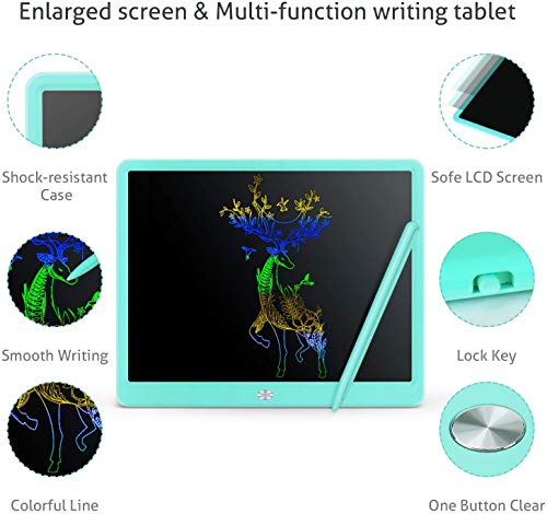 LCD Writing Tablet, Extra large 15 Inch, Colorful, Erasable Electronic Digital Drawing Pad Doodle Board, Gift for Kids Adults Home School Office (Blue)