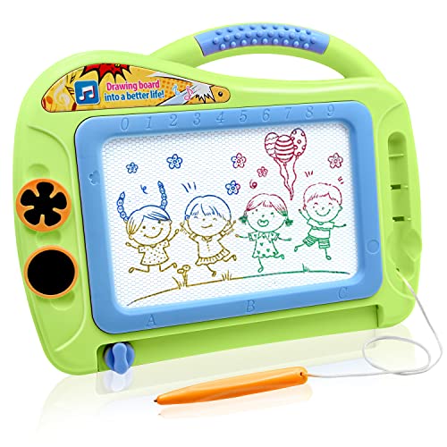 Magnetic Doodle Board with Enclosed Back Panel for Toddlers,Durable Travel Size Magnetic Drawing Writing Tablet-Erasable Mini Sketching Pad with 2 Stamps for Kids Childrens Birthday Gifts-Green