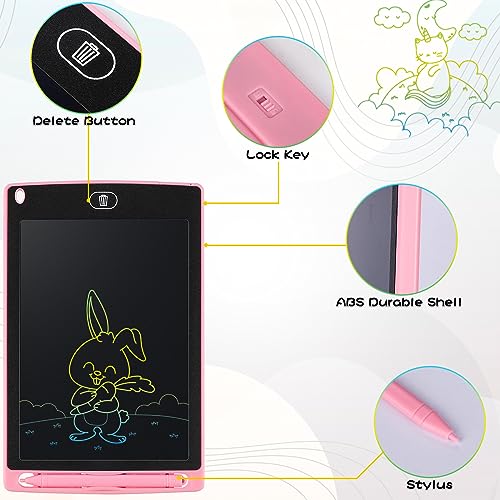 Mardiko LCD Writing Tablet 8.5 Inch Colorful Drawing Tablet Kids Doodle Scribbler Pad Graphics Boards Lock-Key Erasable Drawing Pad Writing Board for Kids Boys Girls Adults (Pink)