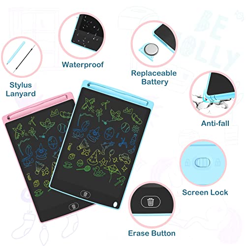 2 Pack LCD Writing Tablet - 8.5 Inch Portable Drawing Tablet for kids, Erasable Doodle Board, Colourful Doodle Drawing Pad Etch Sketch, Learning toy gift for 2-7 Years Old Girl Boy Toddler Adult