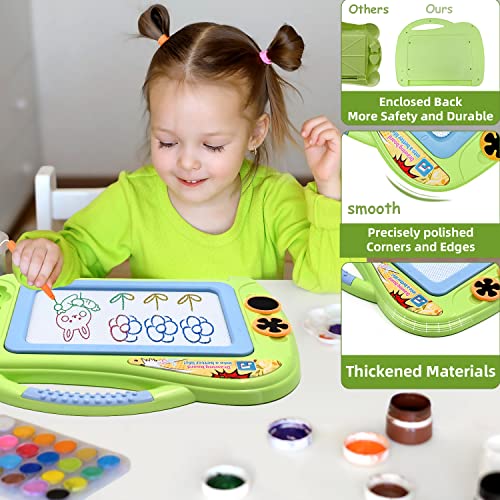 Magnetic Doodle Board with Enclosed Back Panel for Toddlers,Durable Travel Size Magnetic Drawing Writing Tablet-Erasable Mini Sketching Pad with 2 Stamps for Kids Childrens Birthday Gifts-Green