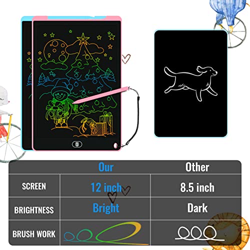 Electight 2 Pack 12 Inch LCD Writing Tablet, Colorful Doodle Scribbler Pad with Lock & Delete Function, Writing Board for Kids Age 2-9 Year Old Girls Boys, Learning Gift & Educational Toys - Blue&Pink