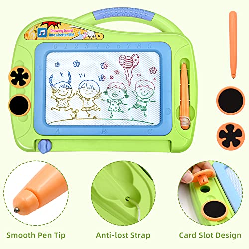 Magnetic Doodle Board with Enclosed Back Panel for Toddlers,Durable Travel Size Magnetic Drawing Writing Tablet-Erasable Mini Sketching Pad with 2 Stamps for Kids Childrens Birthday Gifts-Green