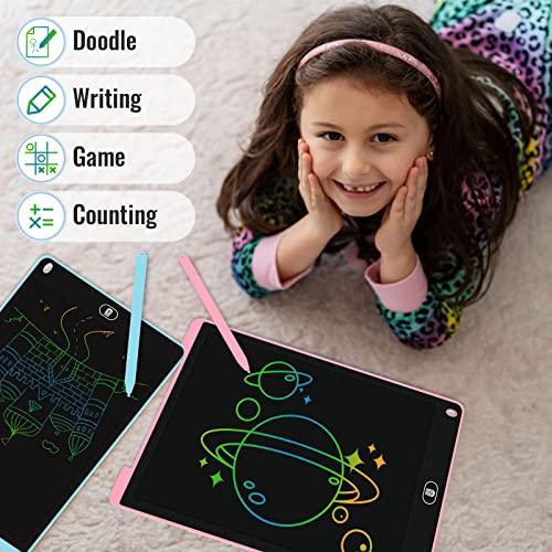 Electight 2 Pack 12 Inch LCD Writing Tablet, Colorful Doodle Scribbler Pad with Lock & Delete Function, Writing Board for Kids Age 2-9 Year Old Girls Boys, Learning Gift & Educational Toys - Blue&Pink