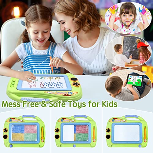 Magnetic Doodle Board with Enclosed Back Panel for Toddlers,Durable Travel Size Magnetic Drawing Writing Tablet-Erasable Mini Sketching Pad with 2 Stamps for Kids Childrens Birthday Gifts-Green