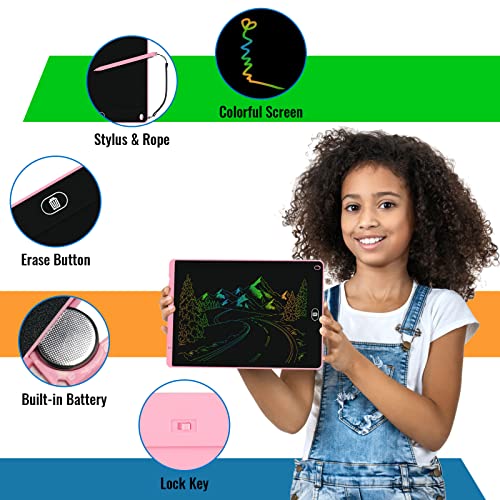 Electight 2 Pack 12 Inch LCD Writing Tablet, Colorful Doodle Scribbler Pad with Lock & Delete Function, Writing Board for Kids Age 2-9 Year Old Girls Boys, Learning Gift & Educational Toys - Blue&Pink