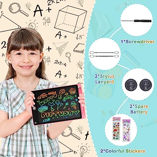 2 Pack LCD Writing Board with 8.5 Inch Colourful Screen, Writing Board for Children, Doodle Pad with Lockable Erase Button, Educational Toy for Toddlers, Boys and Girls, Blue + Pink