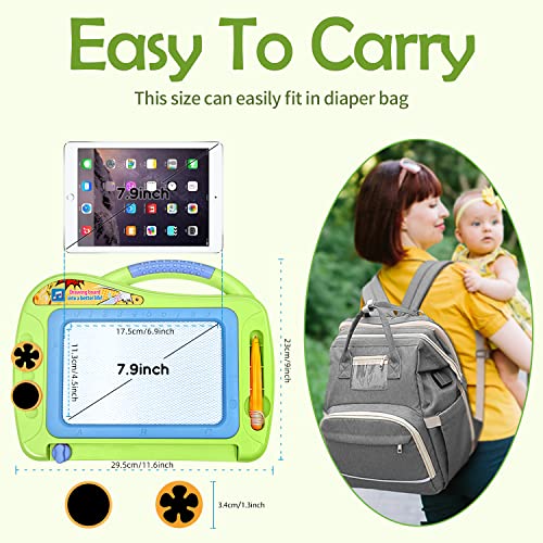 Magnetic Doodle Board with Enclosed Back Panel for Toddlers,Durable Travel Size Magnetic Drawing Writing Tablet-Erasable Mini Sketching Pad with 2 Stamps for Kids Childrens Birthday Gifts-Green