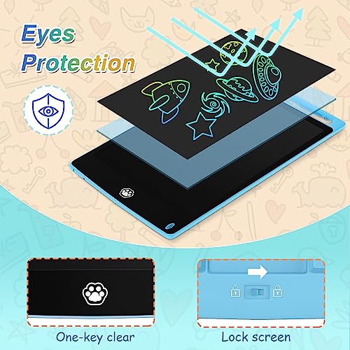 2 Pack LCD Writing Board with 8.5 Inch Colourful Screen, Writing Board for Children, Doodle Pad with Lockable Erase Button, Educational Toy for Toddlers, Boys and Girls, Blue + Pink