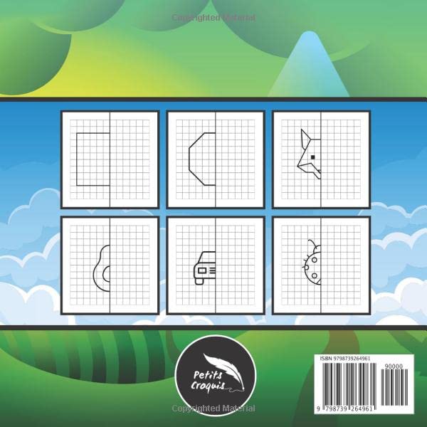 Symmetry Drawing: 80 geometric shapes simple objects animals to reproduce with grid - Coloring book learn how to draw for kids boy and girl from 6 years old primary school | GIFT