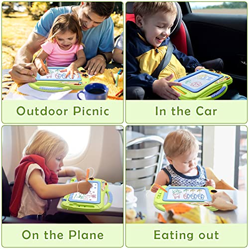 Magnetic Doodle Board with Enclosed Back Panel for Toddlers,Durable Travel Size Magnetic Drawing Writing Tablet-Erasable Mini Sketching Pad with 2 Stamps for Kids Childrens Birthday Gifts-Green