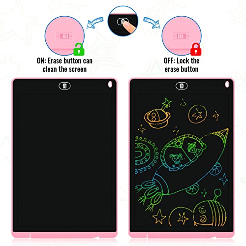Electight 2 Pack 12 Inch LCD Writing Tablet, Colorful Doodle Scribbler Pad with Lock & Delete Function, Writing Board for Kids Age 2-9 Year Old Girls Boys, Learning Gift & Educational Toys - Blue&Pink