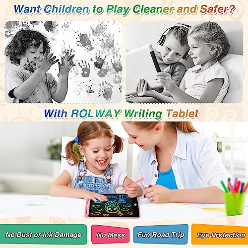 2 Pack LCD Writing Board with 8.5 Inch Colourful Screen, Writing Board for Children, Doodle Pad with Lockable Erase Button, Educational Toy for Toddlers, Boys and Girls, Blue + Pink