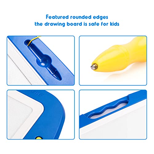 SGILE Large Magnetic Drawing Board - 4 Colors 42×33cm Doodle Pad with 4 Stamps for Toddlers, Learning Toy Gift Magnet Doodle Board Etch Sketch Toys for 36+ Month Kids Girls Boys, Blue