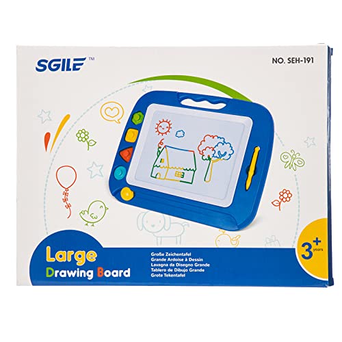SGILE Large Magnetic Drawing Board - 4 Colors 42×33cm Doodle Pad with 4 Stamps for Toddlers, Learning Toy Gift Magnet Doodle Board Etch Sketch Toys for 36+ Month Kids Girls Boys, Blue