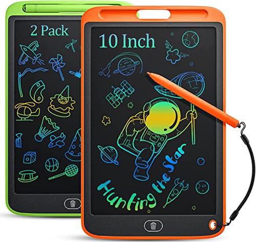 2 Pack LCD Writing Tablet Kids 10 Inch, Doodle Board Toddler Toys, Erasable Drawing Tablet, Etch Sketch Doodle Pad, Learning Toys for 2 3 4 5 6 7 8 Year Old Girls Boys, Birthdays Gift, Green/Orange