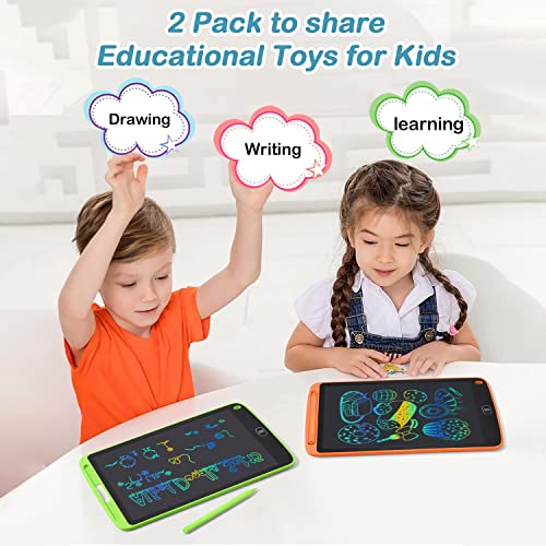 2 Pack LCD Writing Tablet Kids 10 Inch, Doodle Board Toddler Toys, Erasable Drawing Tablet, Etch Sketch Doodle Pad, Learning Toys for 2 3 4 5 6 7 8 Year Old Girls Boys, Birthdays Gift, Green/Orange