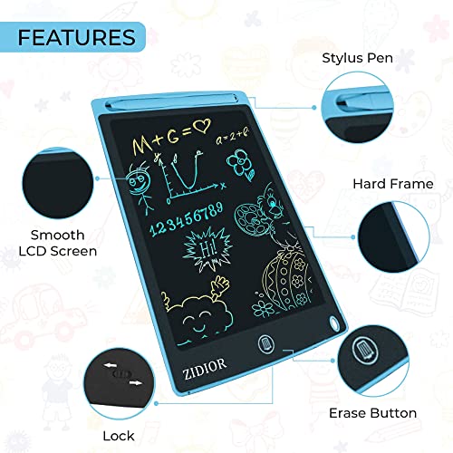 ZIDIOR LCD Writing Tablet for Kids & Adults, 8.5 Inch Digital Drawing & Doodle Board Graphic Tablet, Portable Learning Educational Toys with Lock, Multicolour Drawing Pad for Painting and Memo Lists