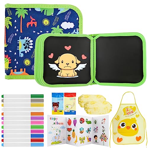 Erasable Drawing Pad, 16 Pages Portable Kids Drawing Board, Double-Sided Reusable Graffiti Drawing Board for Kids 3 4 5 6 7 8 Year Old Boy Girl Birthday Gifts,Travel Toys Doodle Book Come with 12 Pens