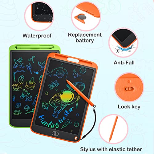 2 Pack LCD Writing Tablet Kids 10 Inch, Doodle Board Toddler Toys, Erasable Drawing Tablet, Etch Sketch Doodle Pad, Learning Toys for 2 3 4 5 6 7 8 Year Old Girls Boys, Birthdays Gift, Green/Orange