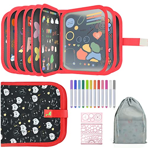 Erasable Doodle Book,16 Page Double-Sided Waterproof Kids Drawing Writing Boards with 12 Erasable Pens, Early Learning Toddler Drawing for Girls Boys Gifts Travel Activity Toy Age 3 Year Old