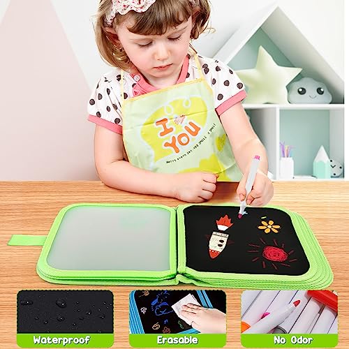 Erasable Drawing Pad, 16 Pages Portable Kids Drawing Board, Double-Sided Reusable Graffiti Drawing Board for Kids 3 4 5 6 7 8 Year Old Boy Girl Birthday Gifts,Travel Toys Doodle Book Come with 12 Pens