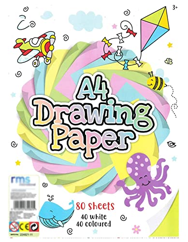 Coloured Paper Drawing Pad Sheet (Pack of 80 Sheets) Plain Paper Sketch Book for Kids Arts & Crafts, Drawing, Painting & Scrapbooking