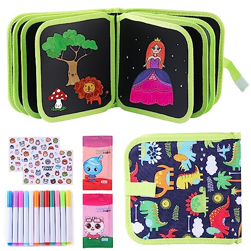 Erasable Doodle Book, Double-Sided Drawing Writing Boards with 14 Pages 12 Coloring Pens - Perfect Early Learning Drawing Pad and Travel Toy Birthday Gifts for Boys and Girls Aged 3-10