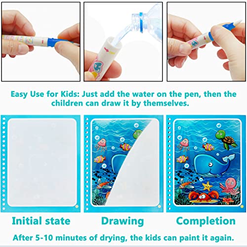 2 PCS Magic Water Colouring Book, LONTOM Children Reusable Drawing Book with Pen, Early Education Doodle Painting Toys for Kids Children Boys Girls Ages 2 3 4 Years Educational Learning Gifts