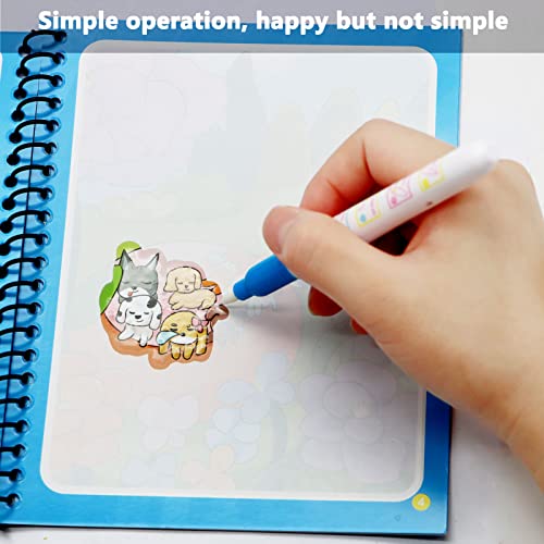 2 PCS Magic Water Colouring Book, LONTOM Children Reusable Drawing Book with Pen, Early Education Doodle Painting Toys for Kids Children Boys Girls Ages 2 3 4 Years Educational Learning Gifts