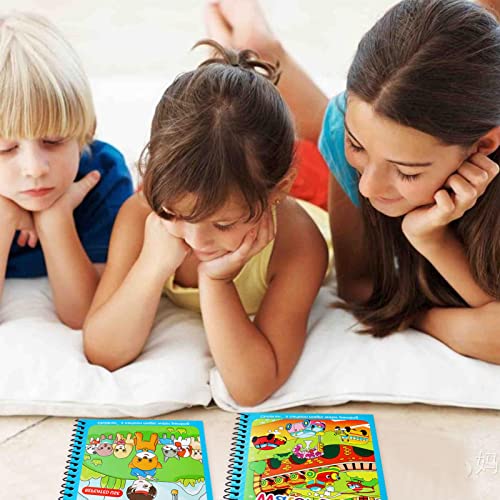 2 PCS Magic Water Colouring Book, LONTOM Children Reusable Drawing Book with Pen, Early Education Doodle Painting Toys for Kids Children Boys Girls Ages 2 3 4 Years Educational Learning Gifts
