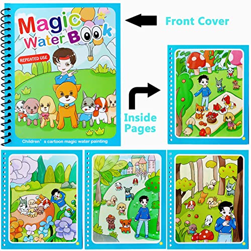 2 PCS Magic Water Colouring Book, LONTOM Children Reusable Drawing Book with Pen, Early Education Doodle Painting Toys for Kids Children Boys Girls Ages 2 3 4 Years Educational Learning Gifts