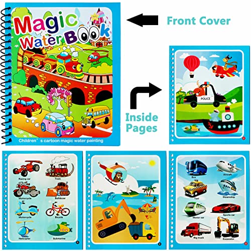 2 PCS Magic Water Colouring Book, LONTOM Children Reusable Drawing Book with Pen, Early Education Doodle Painting Toys for Kids Children Boys Girls Ages 2 3 4 Years Educational Learning Gifts