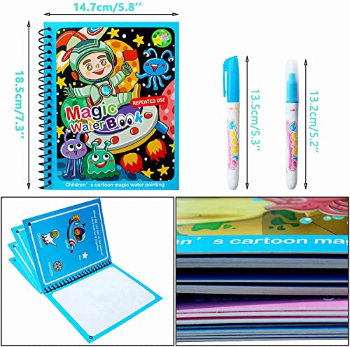 Magic Water Colouring Book, LONTOM 4pcs Children Reusable Drawing Book with Pen, Early Education Doodle Painting Toys for Kids Boys Girls Ages 2 3 4 Years Plus Educational Learning Gifts