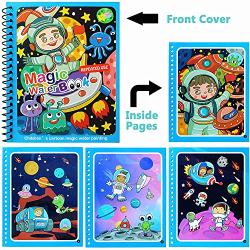 Magic Water Colouring Book, LONTOM 4pcs Children Reusable Drawing Book with Pen, Early Education Doodle Painting Toys for Kids Boys Girls Ages 2 3 4 Years Plus Educational Learning Gifts