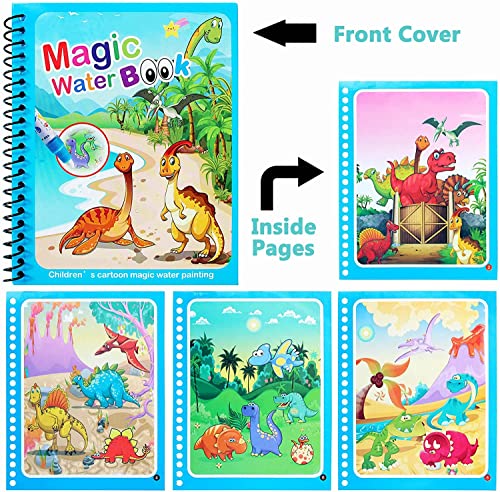 Magic Water Colouring Book, LONTOM 4pcs Children Reusable Drawing Book with Pen, Early Education Doodle Painting Toys for Kids Boys Girls Ages 2 3 4 Years Plus Educational Learning Gifts