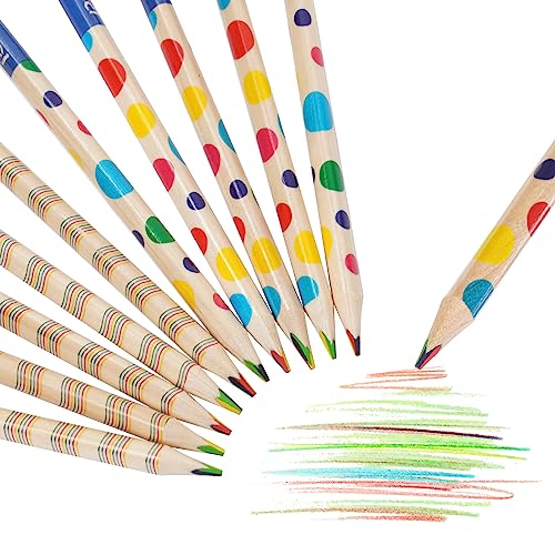 AUAUY 10pcs 4 in 1 Colored Pencils, Rainbow Pencil for Kids and Students, Wooden Coloring Pencils for Coloring Books, Sketching, Drawing Stationery, Art Supplies, Kids Gift (Red+Yellow+Blue+Green)